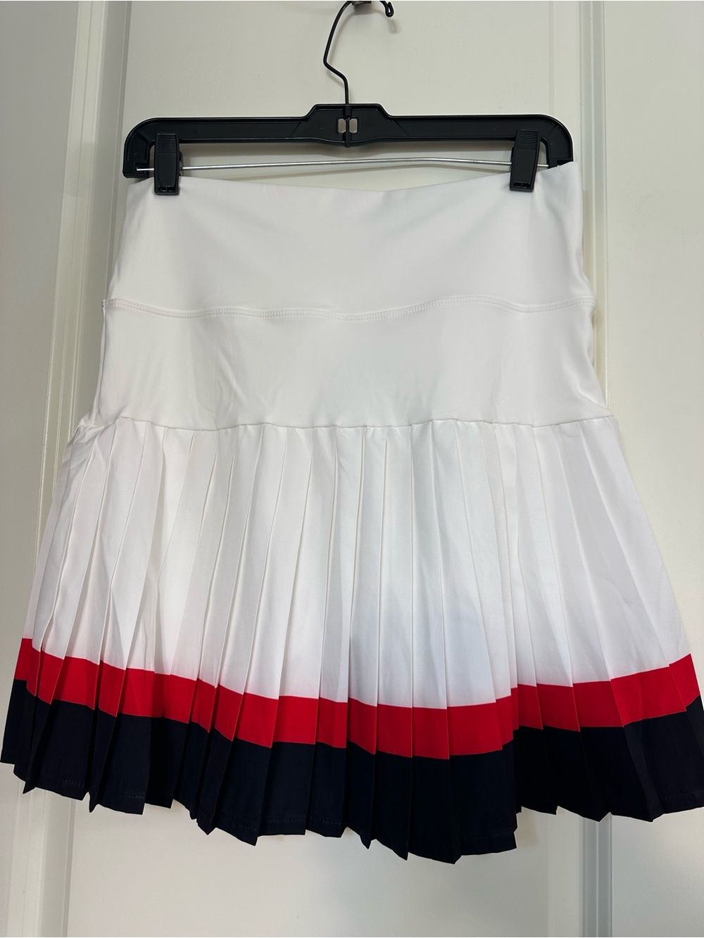 Pleated White Skirt with Red and Navy Stripe - Picture 4 of 7